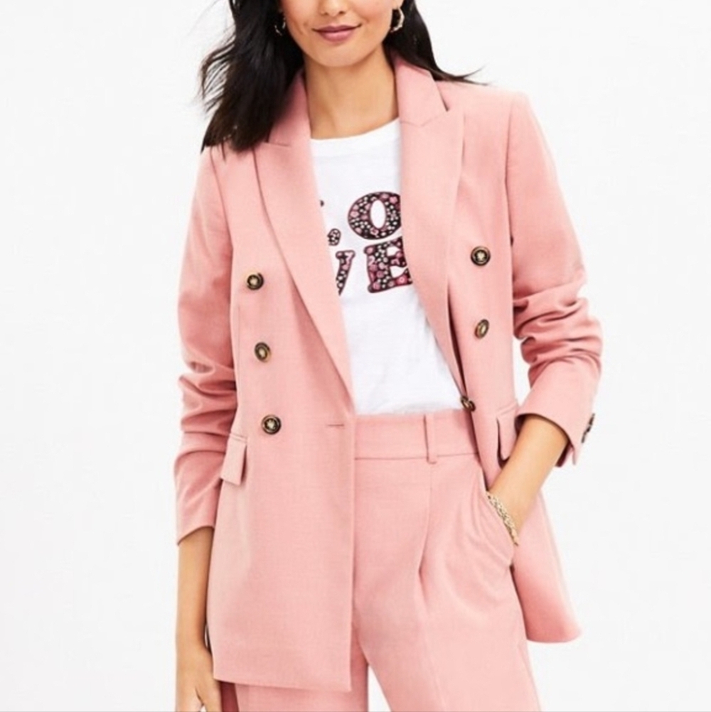 LOFT Brushed Flannel Double Breasted Pink Ruby  Blazer - Size 8
